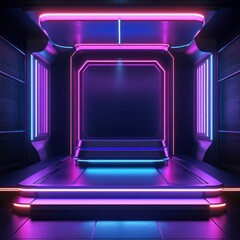 Poster - Futuristic Neon Stage Space A Vibrant Display of Dynamic Colors Stage Lighting Effects and Glowing Accents