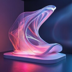 Poster - Elegant futuristic wave structure with luminous pink glow on base against dramatic gradient background