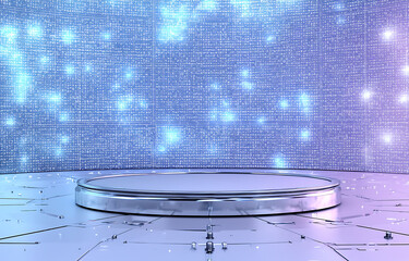 Poster - Dynamic event stage setup virtual space 3d render futuristic design aesthetic viewpoint digital concept
