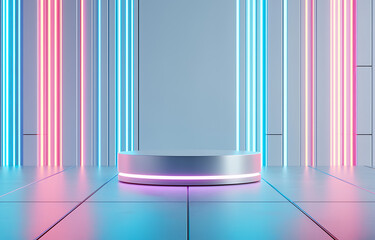 Poster - Vibrant neon performance stage modern studio 3d render futuristic environment wide angle visual art concept