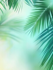 Aufkleber - Tropical backdrop featuring blurred palm leaves in vibrant green and teal tones, perfect for fresh and adventurous themes