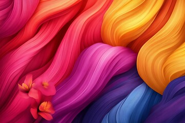 Poster - colorful abstract waves form a decorative background with flowers