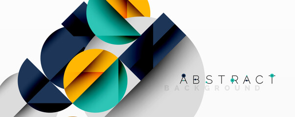 Aufkleber - Abstract geometric design with intersecting circles, triangles, squares and sharp angles creating a layered composition with gradients, depth, and contrast