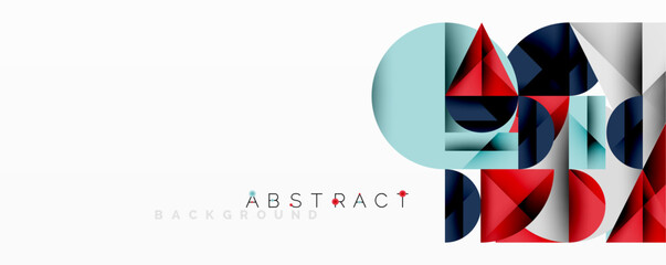 Poster - Abstract geometric artwork with overlapping circles and gradients, circle square triangle shapes background featuring sharp angular cuts, smooth shading, and structured layered composition