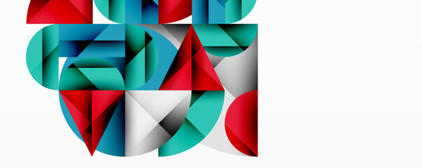 Poster - Modern abstract composition with layered circles and angular segments featuring gradients, transparency effects, and a structured geometric layout