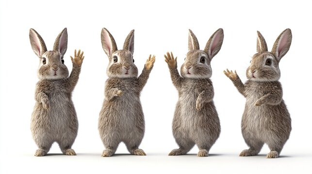 Four cute rabbits waving.