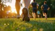 © MarkFinal - Individuals Running on Grass During Sunset in a Park Environment