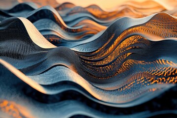 Poster - dynamic movement of tech waves illustrated through layers of patterns and textures in a vibrant disp