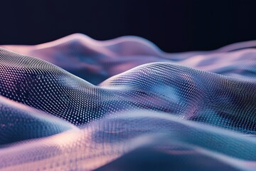 Poster - dynamic movement of tech waves illustrated through layers of patterns and textures in a vibrant disp