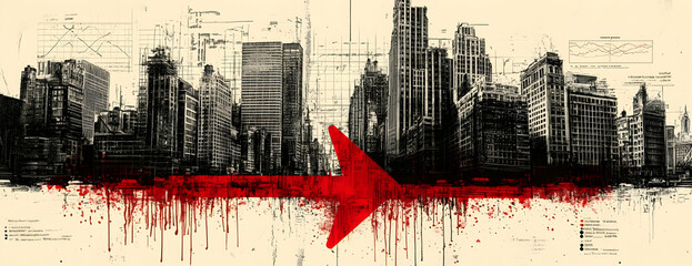 Poster - Cityscape Arrow, Progress, Urban, Red, Finance