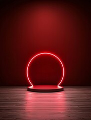 Poster - neon 3D podium, vibrant glow effects, futuristic cyberpunk aesthetic, immersive dark background, dynamic contrast, cutting-edge tech vibe, sleek high-energy presentation, electric hues, premium