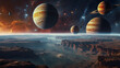 © the last of art - A celestial landscape with floating planets and nebulae, ultra HD, cosmic wonder