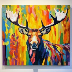 Aufkleber - Colorful Abstract Moose Portrait: A Vibrant Fusion of Wildlife and Artistic Expression in Contemporary Painting