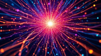 Poster - LLM, large language model conceot, Vibrant Abstract Network of Colorful Lines Radiating Energy from Bright Central Source