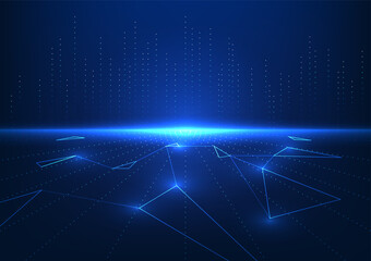 Fototapete - Big data technology, a network that collects and transmits large-scale high-tech digital data used in organizations, can be used both online and offline. Vector illustration, blue background.