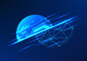 Fototapete - Abstract technology background. Circles with lines connecting them represent the growth and development of technology innovation, artificial intelligence, which learns and develops itself.