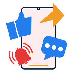Poster - Smartphone displaying notifications like share, like, message, and notification icon