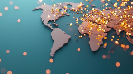 Poster - Network NodesConnections: Glowing network nodes and connections spanning across a world map, visualizing global communication and data flow in real time.
