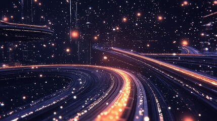 Aufkleber - Abstract digital rendering of a futuristic city with glowing pathways and starlike points