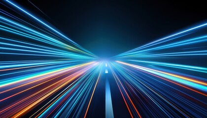 Poster - dynamic tunnel with light streaks representing high-speed data transfer in a digital environment