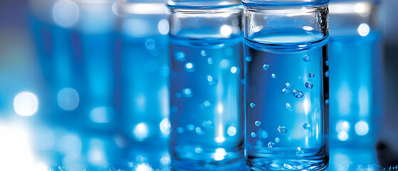 Poster - Blue liquid in vials, lab research