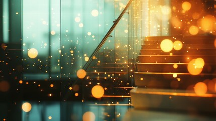 Poster - Elegant Transparent Glass Staircase with Bokeh Glow and Sophisticated Light