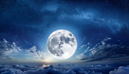 Wall Mural - captivating full moon illuminating clouds and stars in night sky sky with moon and clouds