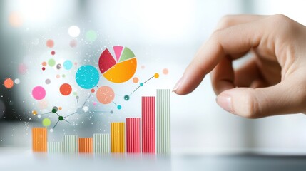 Poster - Bar Graphs and Pie Charts: A person analyzing bar graphs and pie charts on a computer screen, representing data analysis, market research, and business intelligence.
