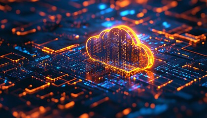Aufkleber - Futuristic smart city with cloud computing and data storage concept, neon blue and purple lights, 3D rendering, hightech urban environment, digital infrastructure
