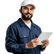 © KerXing - Smiling technician using tablet in work uniform for modern tasks