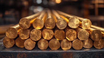 Fototapete - Metal rods made of aluminum are organized in neat stacks within a manufacturing facility. The focus is on the precision of the rods, essential for various engineering applications.