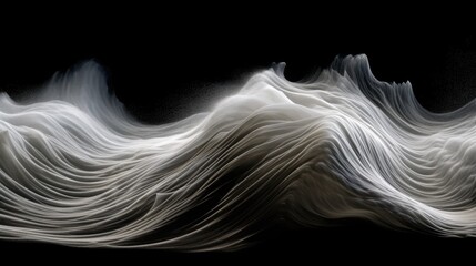 Fototapete - Ethereal white mist waves shaped by thousands of micro-particles in dark space