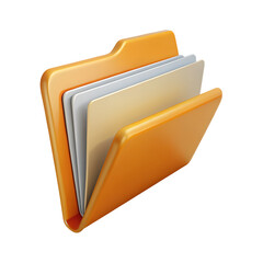Fototapete - Orange folder isolated on white background. Paper document symbol. Cartoon plastic style icon