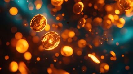 Poster - Glowing coins cascading from above, with motion blur emphasizing their rapid fall.