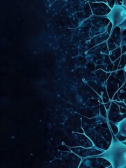 Fototapete - Futuristic neural network patterns in deep blue and cyan with central node cluster and techy design elements