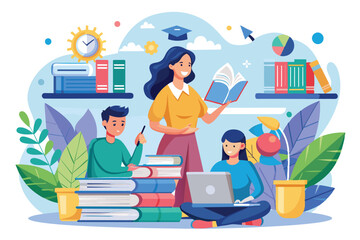 Poster - A dedicated group of students engages in study, surrounded by books and a laptop, aiming for success, Study for success trending