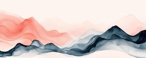 Aufkleber - Ink illustration abstract background concept. A stunning abstract landscape featuring soft, flowing lines in warm and cool tones.