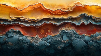 Fototapete - Vibrant layers of minerals display a rich interplay of colors and textures. The striking contrast highlights the various processes involved in metalworking, from casting to welding.