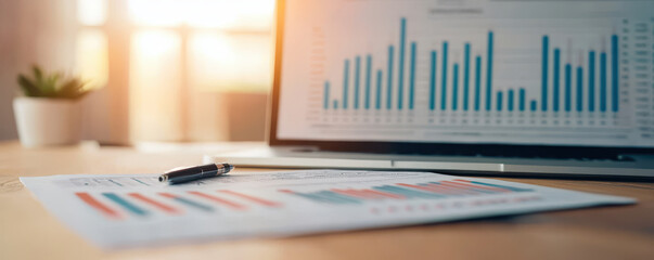 Poster - Data analysis with graphs and charts on laptop, showcasing business trends