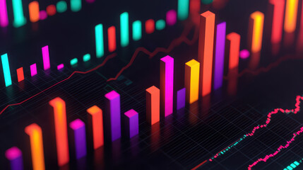 Poster - Colorful data visualization with vibrant bars and lines representing statistics