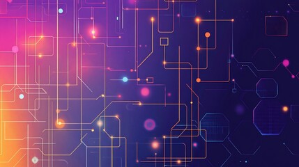 Aufkleber - Abstract network grid with glowing elements on a gradient background