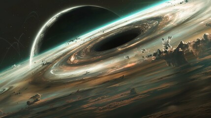 Wall Mural - Abstract black hole with a glowing event horizon Abstract space with a black hole and dark matter
