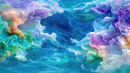Poster - Colorful Abstract Swirls in Oceanic Tones and Ethereal Hues