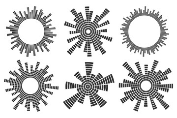 Poster - Sound music circular wave. Radial audio equalizer icons on white background. Vector round abstract graphic of voice and echo. Frequency geometric bar.