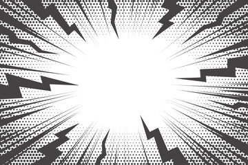 Poster - comic background with thunder bolt and speed lines. vector explosion effect with lightnings and half
