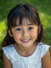 Poster - Smiling child enjoys sunny day in park with vibrant green grass