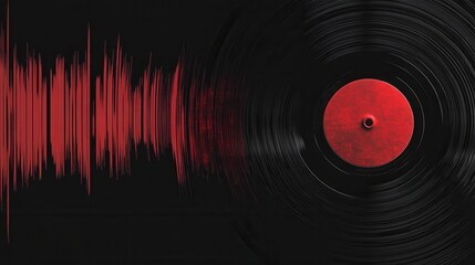 Poster - Vinyl record texture featuring rhythmic soundwave ripples in striking black and red with space for text on the left