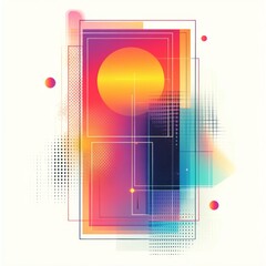 Poster - A colorful abstract painting with a yellow sun in the center