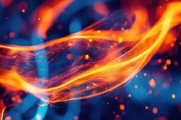 Aufkleber - abstract art depicting fiery orange and blue waves with glowing particles, creating a dynamic and en