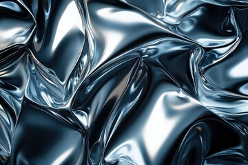 Fototapete - Abstract image of flowing, metallic liquid with deep blue hues and reflective surfaces.